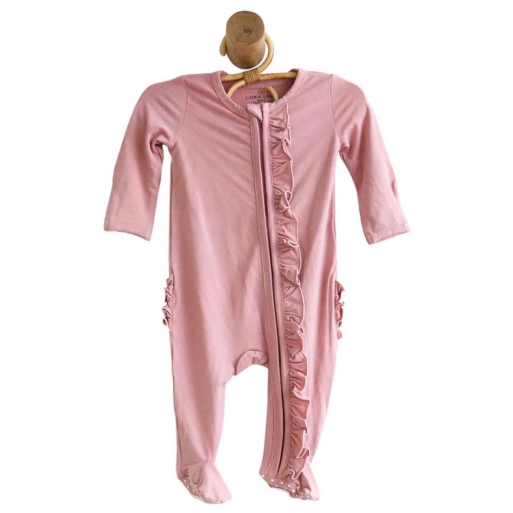 Caden Lane Vintage Rose PinkFooted Ruffled Zipper Sleeper Baby 3-6 month Bamboo